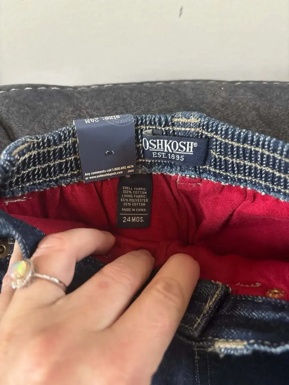 OshKosh B'gosh 24 Months Toddler Football Embroidery Flannel Lined Blue Jeans